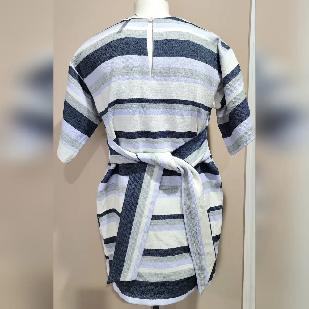 NWT ASOS Tie Front Shift Dress in Natural Fiber Stripe Size 12 - Picture 5 of 12